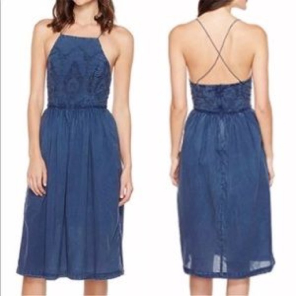 Lucky Brand Schiffli Denim Bib Dress